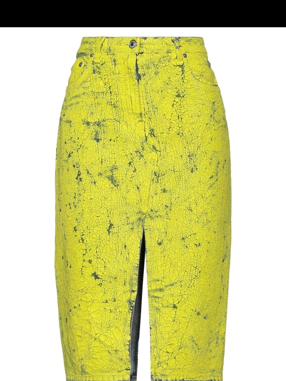 MSGM Yellow Cracked-Dye Denim Midi Skirt with Front Slit